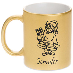 Santa and Presents Metallic Gold Mug (Personalized)