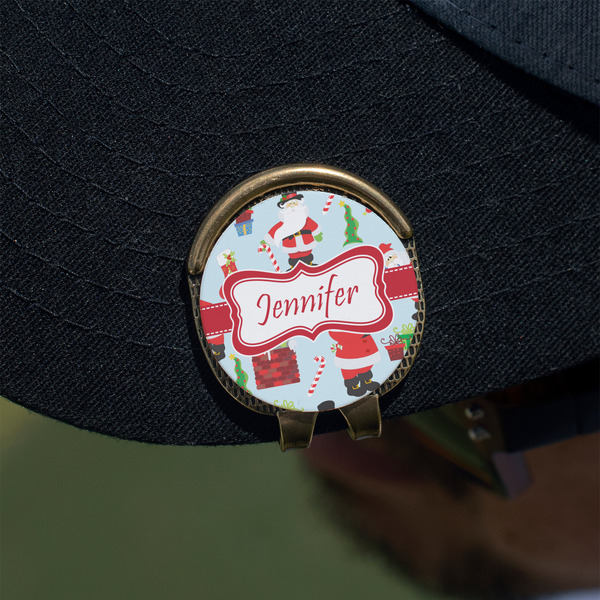 Santa and Presents Golf Ball Marker Hat Clip - Gold - On Hat