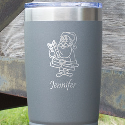 Santa and Presents 20 oz Stainless Steel Tumbler - Grey - Double Sided (Personalized)