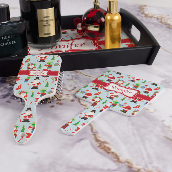 Santa and Presents Hair Brush and Hand Mirror - Bathroom Scene