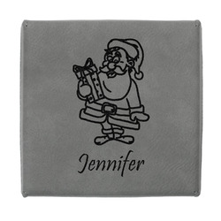 Santa and Presents Jewelry Gift Box - Engraved Leather Lid (Personalized)