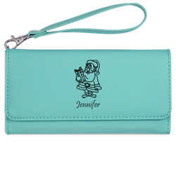 Santa and Presents Ladies Leatherette Wallet - Laser Engraved- Teal (Personalized)