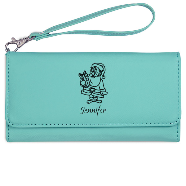 Custom Santa and Presents Ladies Leatherette Wallet - Laser Engraved- Teal (Personalized)