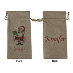 Santa and Presents Large Burlap Gift Bag - Front & Back (Personalized)