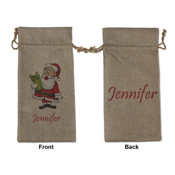 Custom Santa and Presents Large Burlap Gift Bag - Front & Back (Personalized)