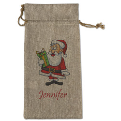 Santa and Presents Large Burlap Gift Bag - Front (Personalized)