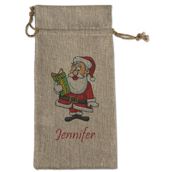 Santa and Presents Large Burlap Gift Bag - Front (Personalized)
