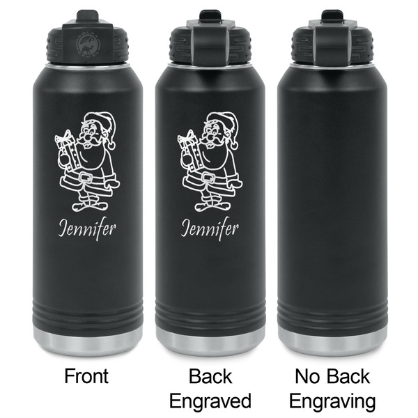 Santa and Presents Laser Engraved Water Bottles - 2 Styles - Front & Back View