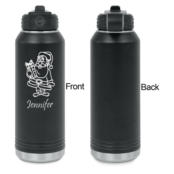 Santa and Presents Laser Engraved Water Bottles - Front Engraving - Front & Back View