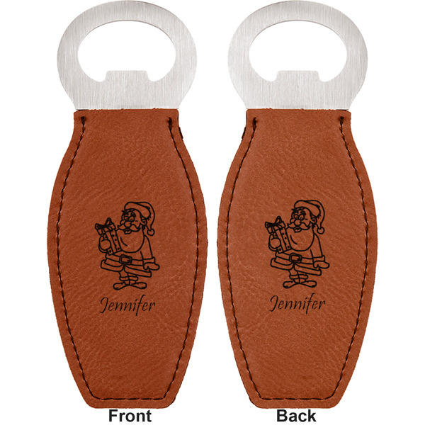 Santa and Presents Leather Bar Bottle Opener - Front and Back (double sided)