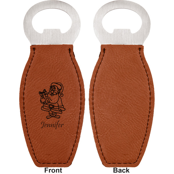 Santa and Presents Leather Bar Bottle Opener - Front and Back (single sided)
