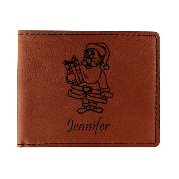 Custom Santa and Presents Leatherette Bifold Wallet (Personalized)
