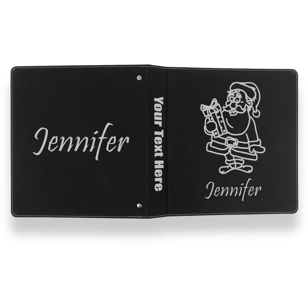 Santa and Presents Leather Binder - 1" - Black- Back Spine Front View