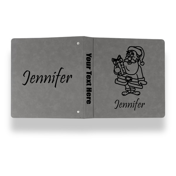 Santa and Presents Leather Binder - 1" - Grey - Back Spine Front View