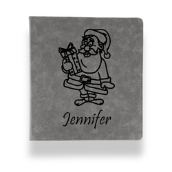 Santa and Presents Leather Binder - 1" - Grey (Personalized)