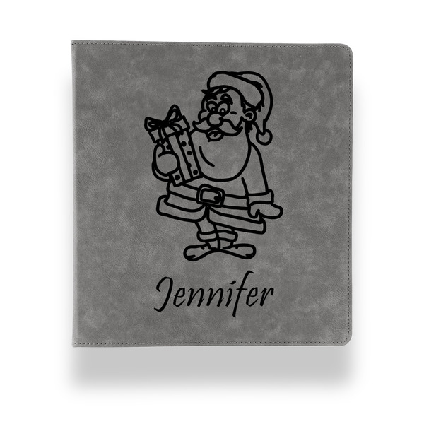 Custom Santa and Presents Leather Binder - 1" - Grey (Personalized)