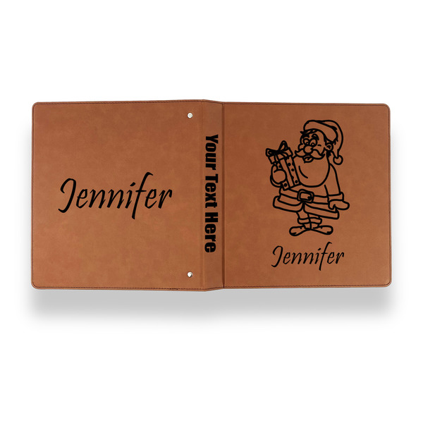 Santa and Presents Leather Binder - 1" - Rawhide - Back Spine Front View
