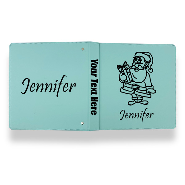 Santa and Presents Leather Binder - 1" - Teal - Back Spine Front View