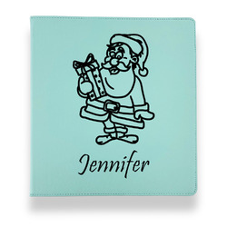 Santa and Presents Leather Binder - 1" - Teal (Personalized)