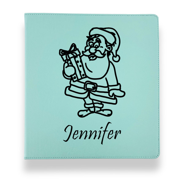 Custom Santa and Presents Leather Binder - 1" - Teal (Personalized)