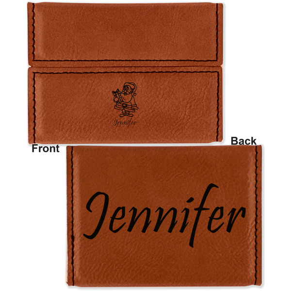 Santa and Presents Leather Business Card Holder - Front Back