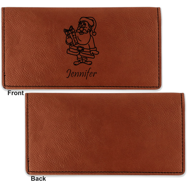 Santa and Presents Leather Checkbook Holder Front and Back Single Sided - Apvl