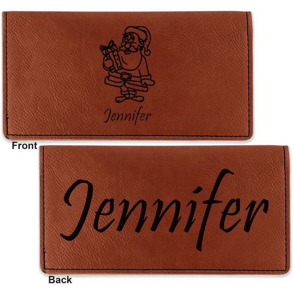 Santa and Presents Leather Checkbook Holder Front and Back