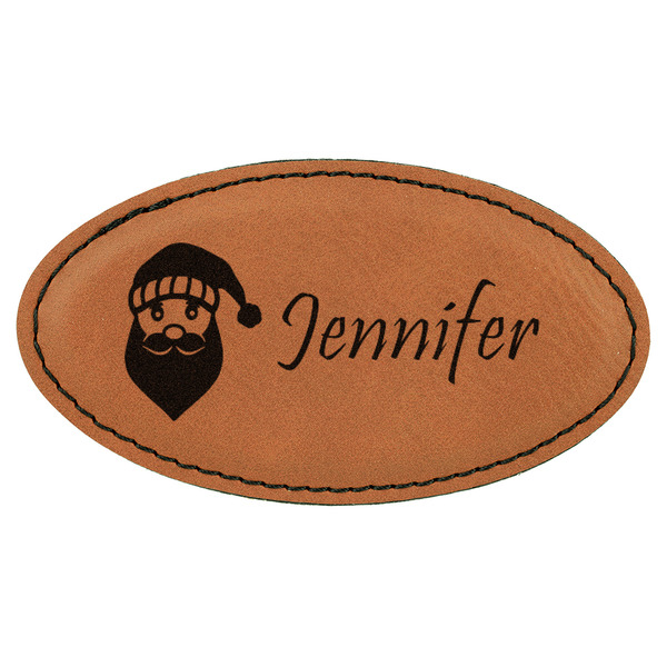 Custom Santa and Presents Leatherette Oval Name Badge with Magnet (Personalized)
