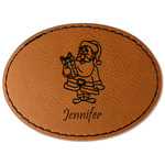 Santa and Presents Faux Leather Iron On Patch - Oval (Personalized)