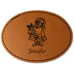 Santa and Presents Faux Leather Iron On Patch - Oval (Personalized)