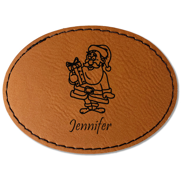 Custom Santa and Presents Faux Leather Iron On Patch - Oval (Personalized)