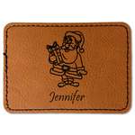 Santa and Presents Faux Leather Iron On Patch - Rectangle (Personalized)
