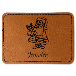 Santa and Presents Faux Leather Iron On Patch - Rectangle (Personalized)