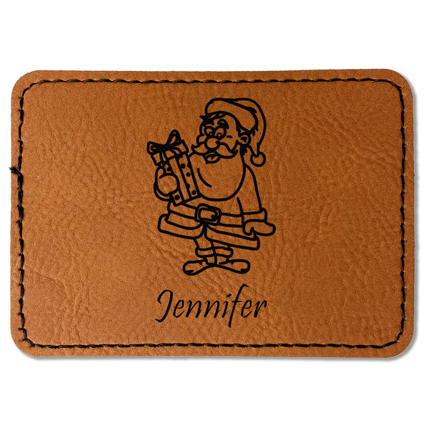 Custom Santa and Presents Faux Leather Iron On Patch - Rectangle (Personalized)