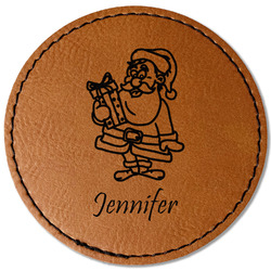 Santa and Presents Faux Leather Iron On Patch - Round (Personalized)