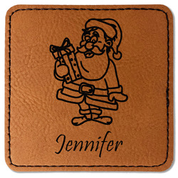 Santa and Presents Faux Leather Iron On Patch - Square (Personalized)