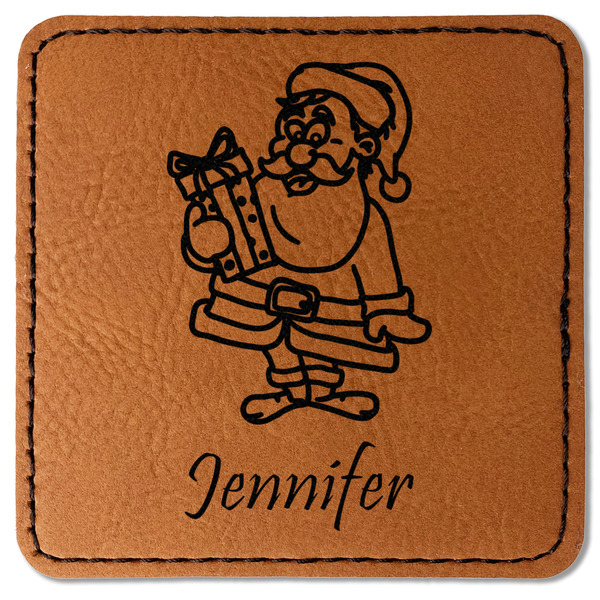 Custom Santa and Presents Faux Leather Iron On Patch - Square (Personalized)