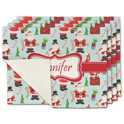 Santa and Presents Single-Sided Linen Placemat - Set of 4 w/ Name or Text