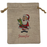 Santa and Presents Medium Burlap Gift Bag - Front (Personalized)