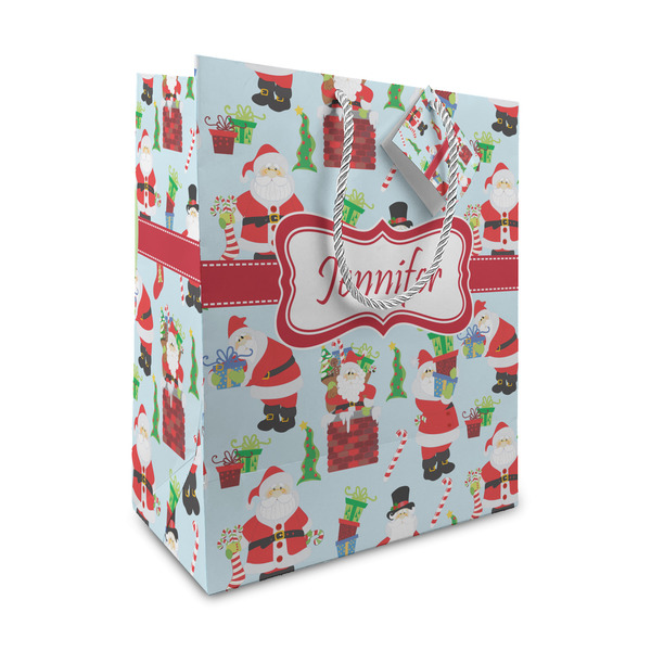 Custom Santa and Presents Medium Gift Bag (Personalized)