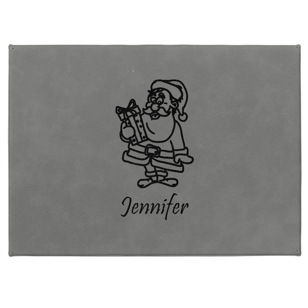 Santa and Presents Medium Gift Box with Engraved Leather Lid - Approval