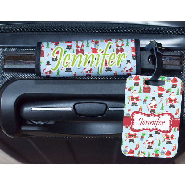 Santa and Presents Metal Luggage Tag & Handle Wrap - In Context
