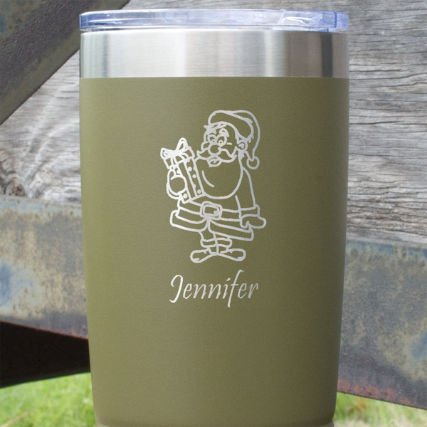 Santa and Presents Olive Polar Camel Tumbler - 20oz - Close Up