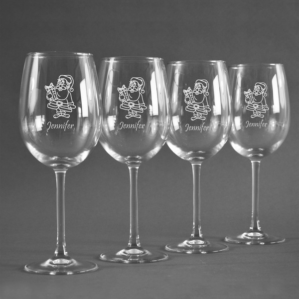 Santa and Presents Personalized Wine Glasses (Set of 4)