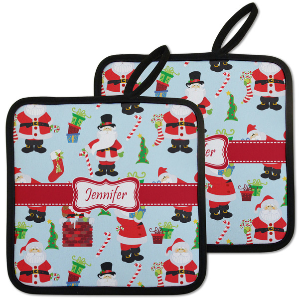 Custom Santa and Presents Pot Holders - Set of 2 w/ Name or Text
