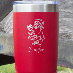 Santa and Presents 20 oz Stainless Steel Tumbler - Red - Double Sided (Personalized)