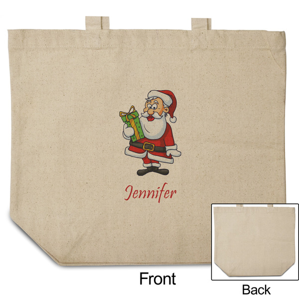 Santa and Presents Reusable Cotton Grocery Bag - Front & Back View