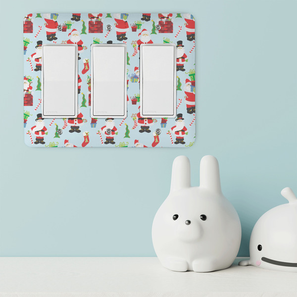 Santa and Presents Rocker Light Switch Covers - Triple - IN CONTEXT