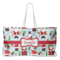 Santa and Presents Large Tote Bag with Rope Handles (Personalized)