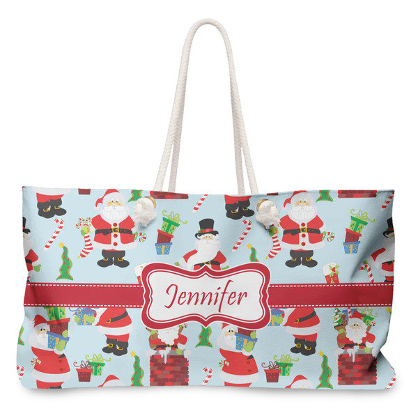Custom Santa and Presents Large Tote Bag with Rope Handles (Personalized)